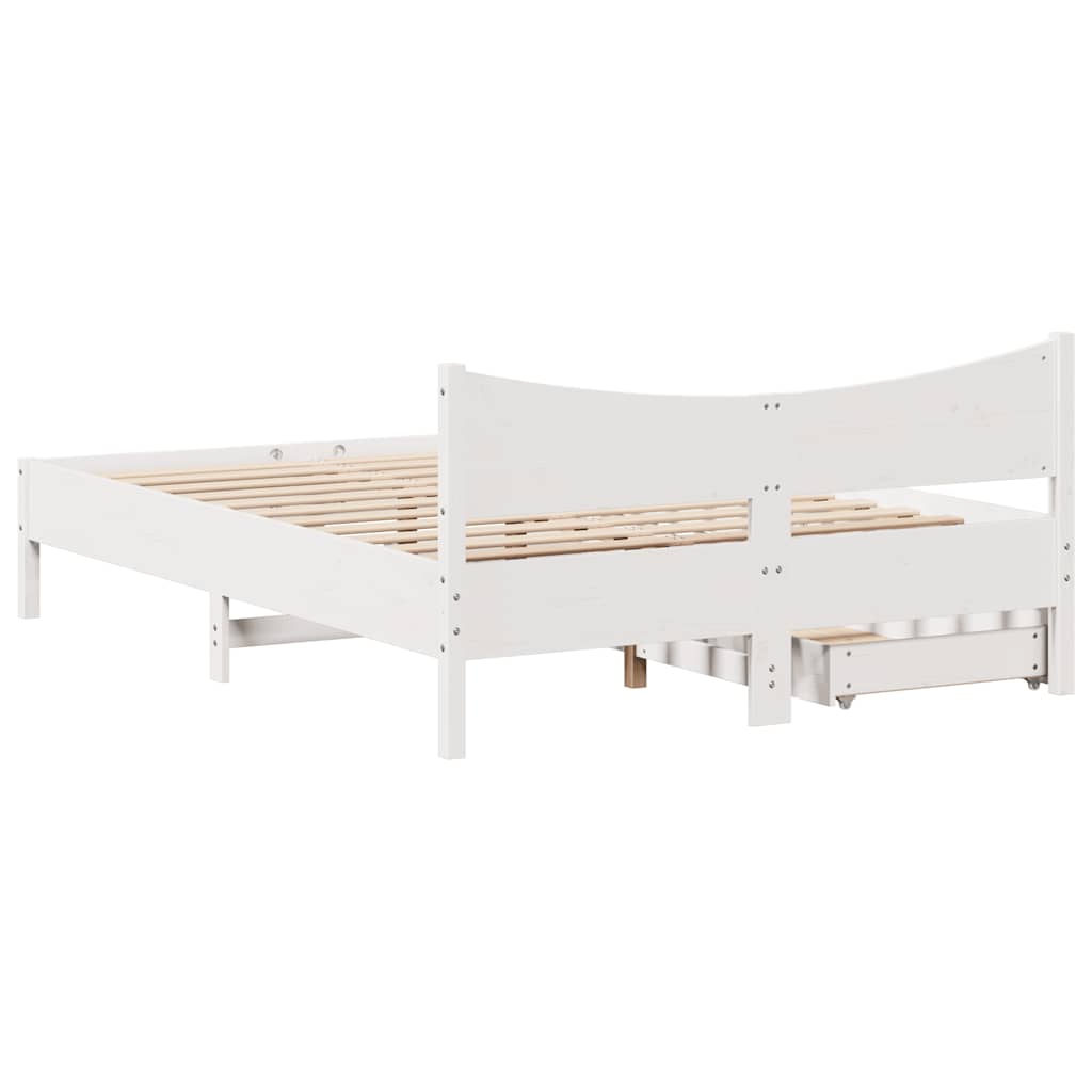 Giroletto con Cassetti Bianco 135x190 cm Legno Massello di Pino | homemem39
