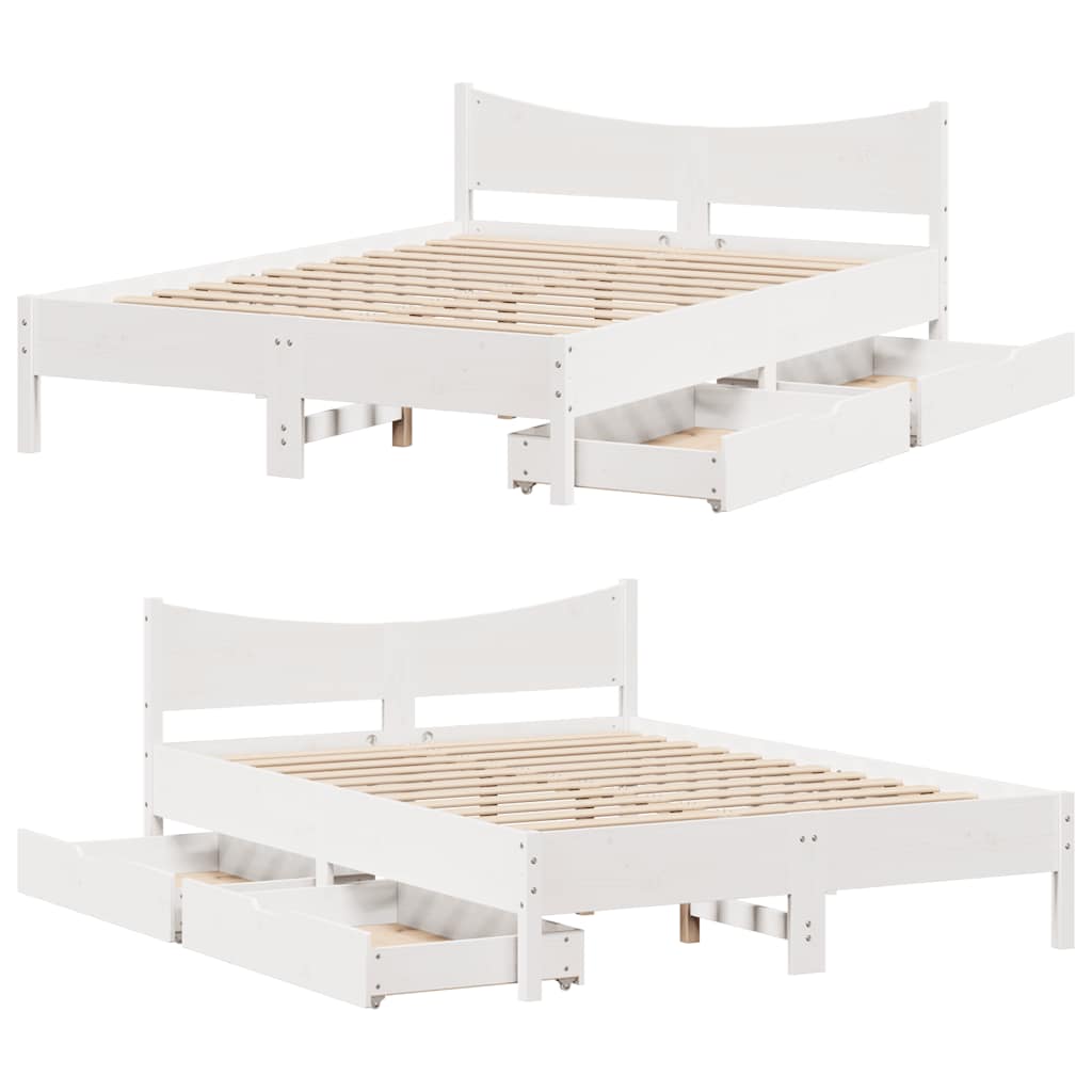 Giroletto con Cassetti Bianco 135x190 cm Legno Massello di Pino | homemem39