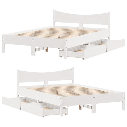 Giroletto con Cassetti Bianco 135x190 cm Legno Massello di Pino | homemem39
