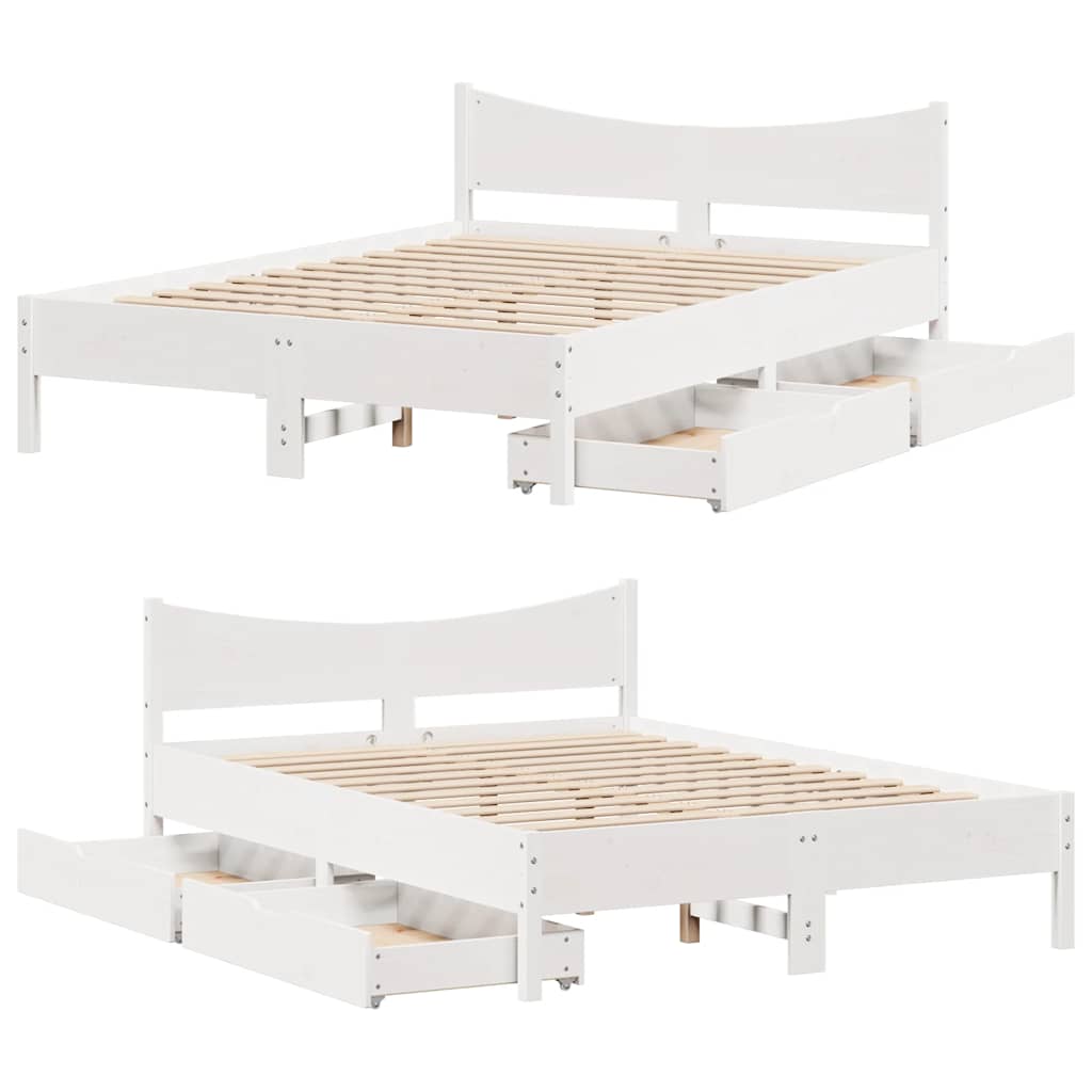 Giroletto con Cassetti Bianco 120x190 cm Legno Massello di Pino | homemem39