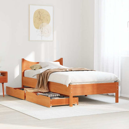 Giroletto Cassetti Marrone Cera 90x190cm Legno Massello di Pino | homemem39