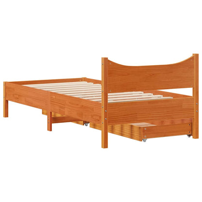 Giroletto Cassetti Marrone Cera 90x190cm Legno Massello di Pino | homemem39