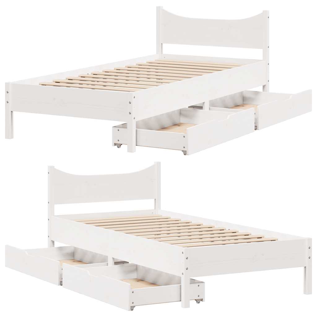Giroletto con Cassetti Bianco 75x190 cm Legno Massello di Pino - homemem39