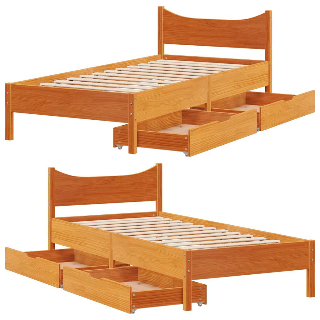 Giroletto Cassetti Marrone Cera 75x190cm in Legno Massello Pino | homemem39