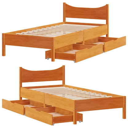 Giroletto Cassetti Marrone Cera 75x190cm in Legno Massello Pino | homemem39