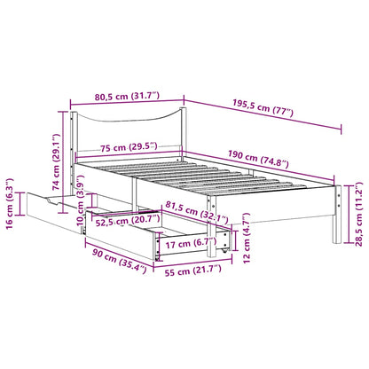 Giroletto Cassetti Marrone Cera 75x190cm in Legno Massello Pino | homemem39
