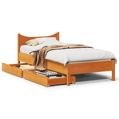 Giroletto Cassetti Marrone Cera 75x190cm in Legno Massello Pino | homemem39