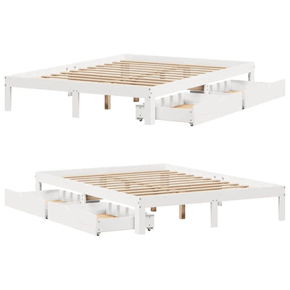 Giroletto con Cassetti Bianco 120x190 cm Legno Massello di Pino