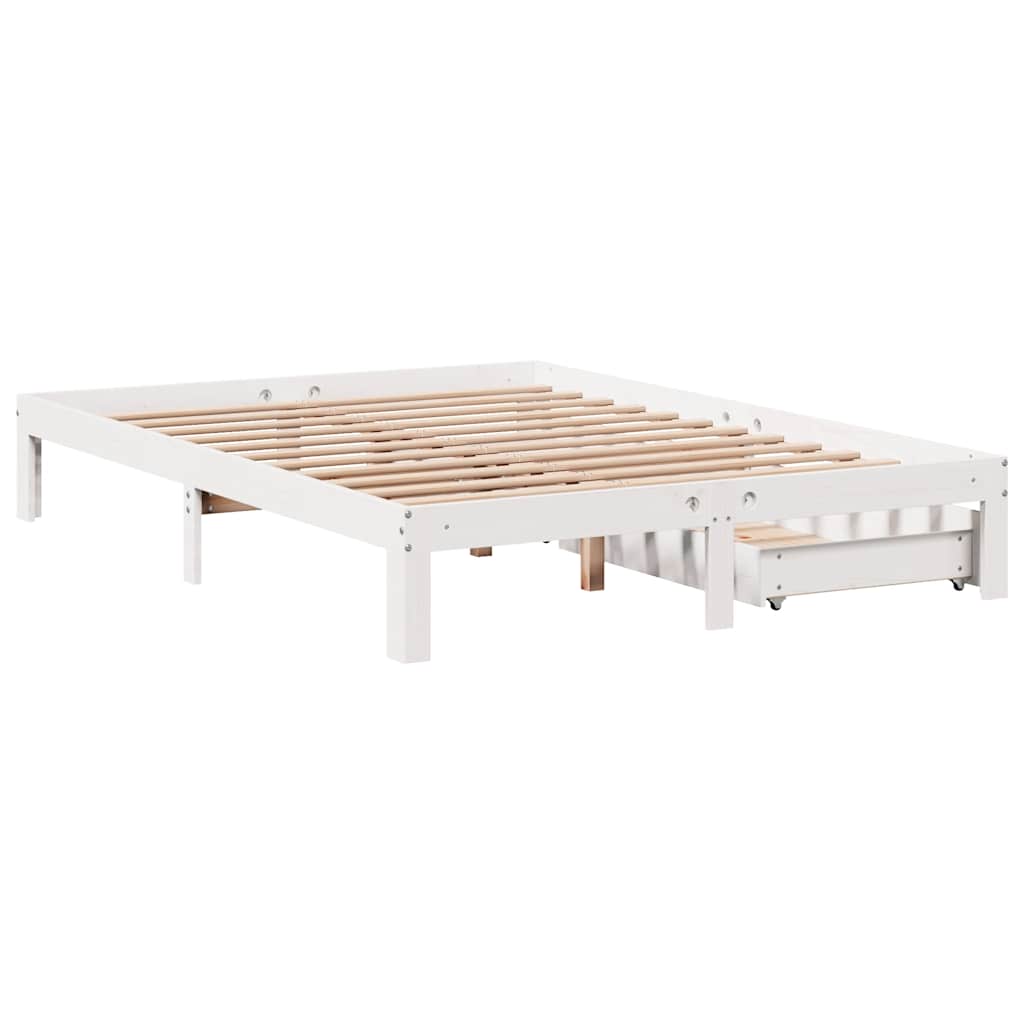 Giroletto con Cassetti Bianco 135x190 cm Legno Massello di Pino