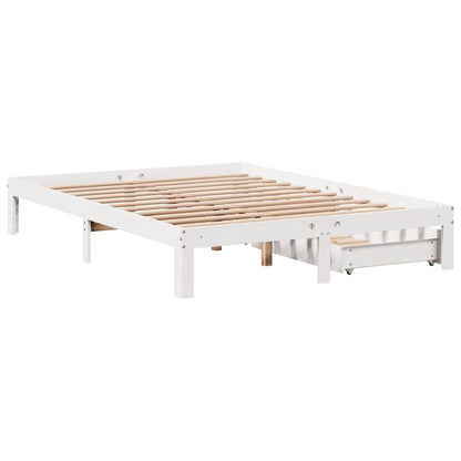 Giroletto con Cassetti Bianco 135x190 cm Legno Massello di Pino