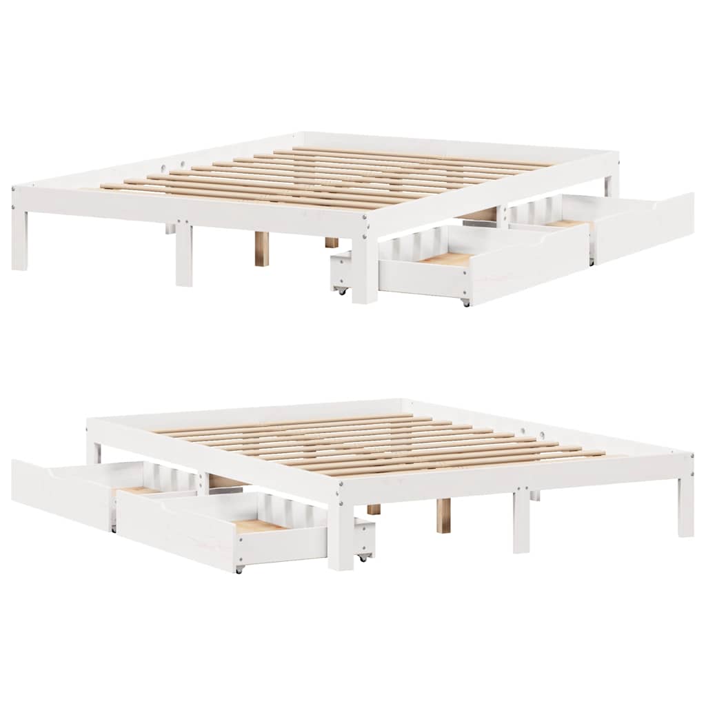 Giroletto con Cassetti Bianco 135x190 cm Legno Massello di Pino