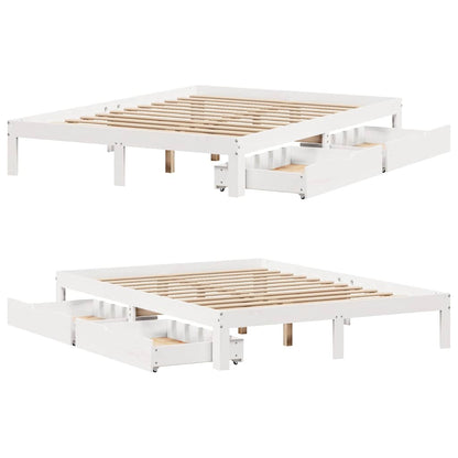 Giroletto con Cassetti Bianco 135x190 cm Legno Massello di Pino