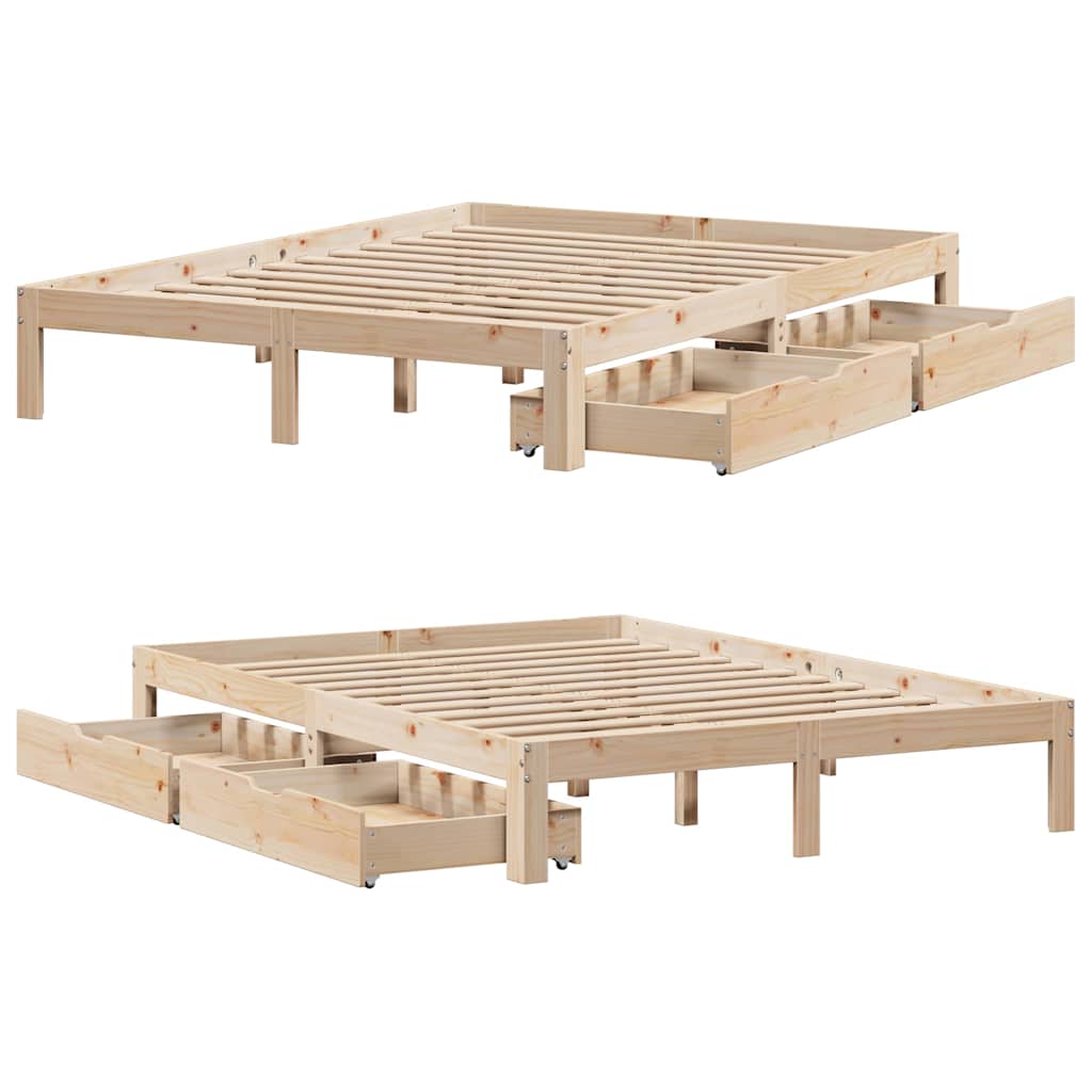 Giroletto con Cassetti 140x190 cm in Legno Massello di Pino | homemem39
