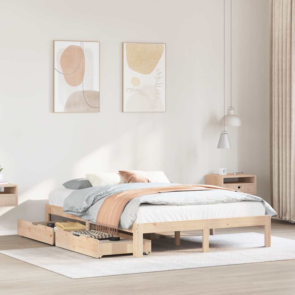 Giroletto con Cassetti 140x190 cm in Legno Massello di Pino | homemem39
