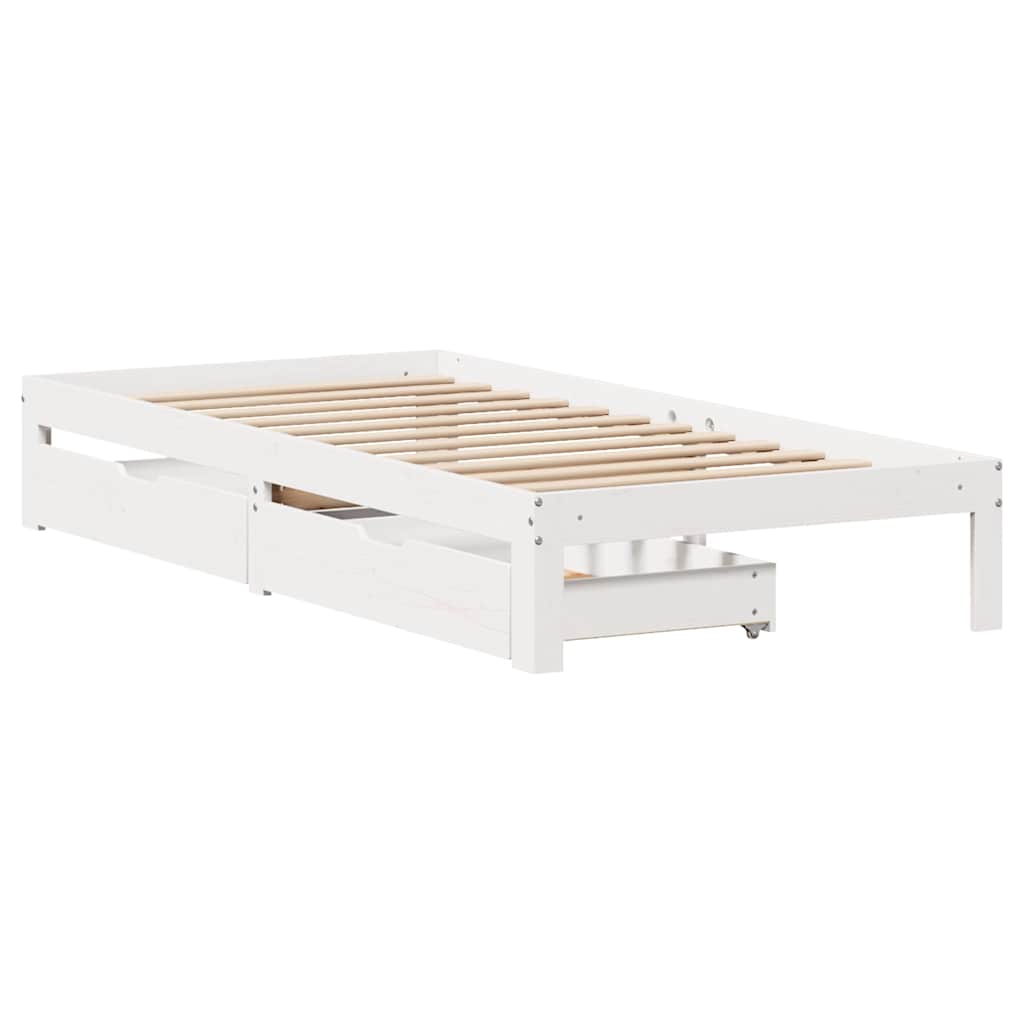 Giroletto con Cassetti Bianco 90x200 cm Legno Massello di Pino | homemem39