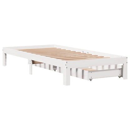 Giroletto con Cassetti Bianco 90x200 cm Legno Massello di Pino | homemem39