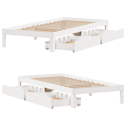 Giroletto con Cassetti Bianco 90x200 cm Legno Massello di Pino | homemem39