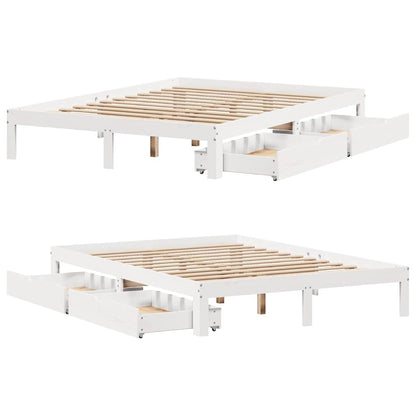 Giroletto con Cassetti Bianco 150x200 cm Legno Massello di Pino