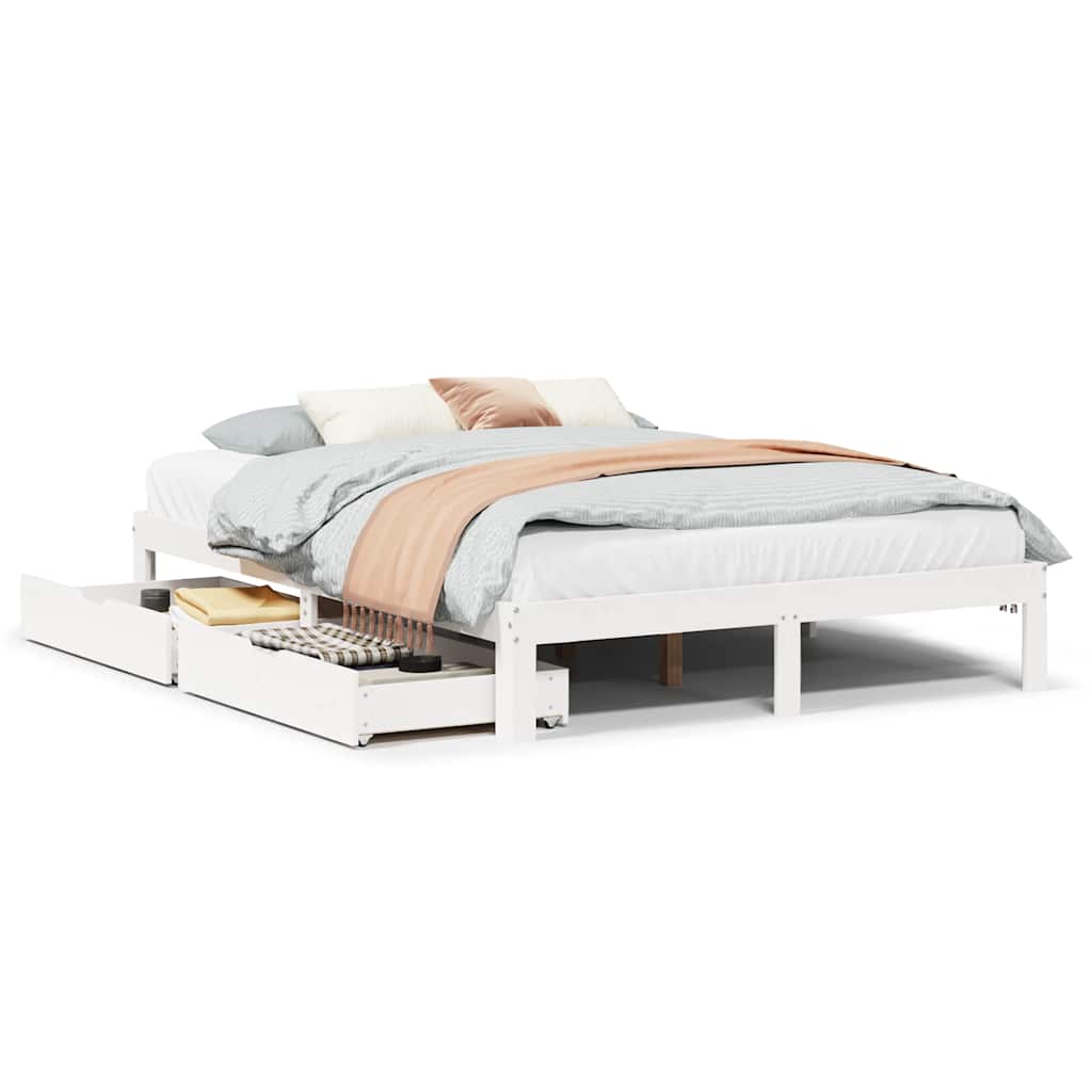Giroletto con Cassetti Bianco 160x200 cm Legno Massello di Pino | homemem39