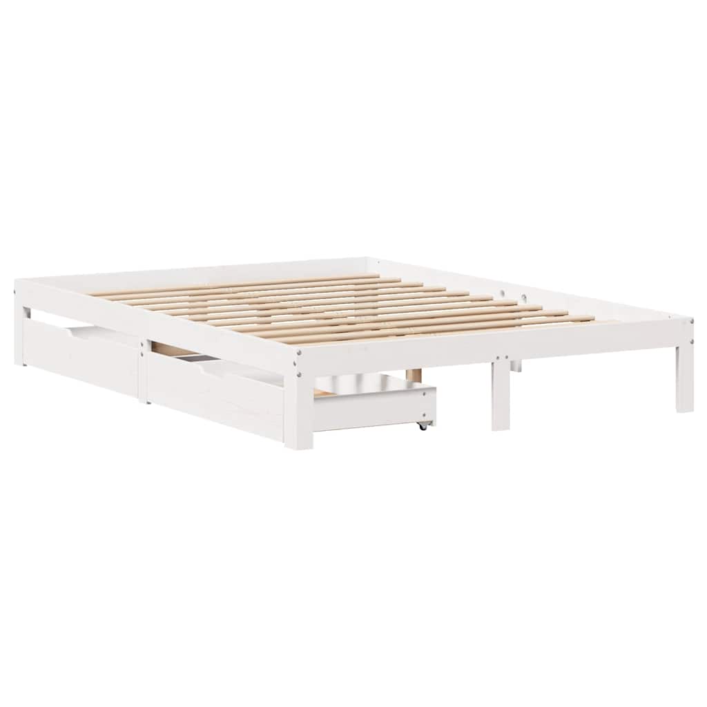 Giroletto con Cassetti Bianco 160x200 cm Legno Massello di Pino | homemem39