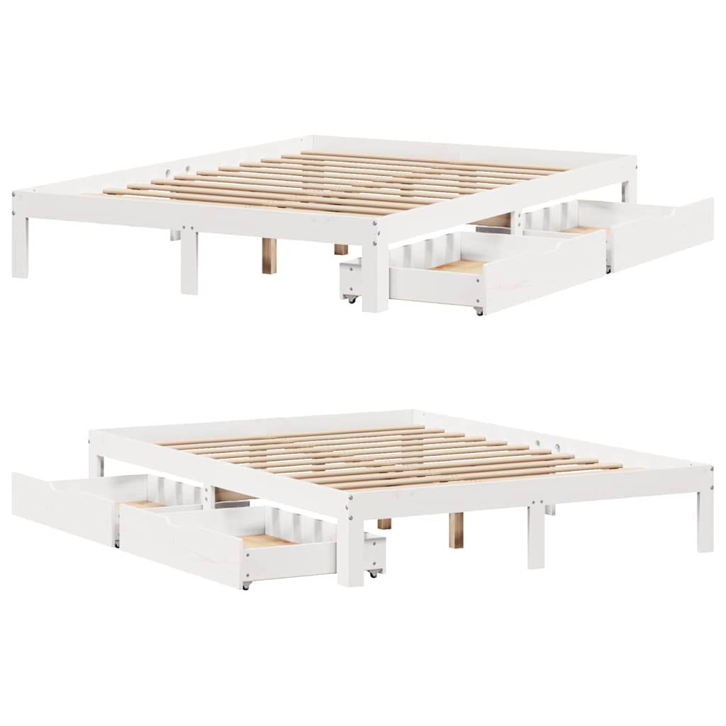 Giroletto con Cassetti Bianco 160x200 cm Legno Massello di Pino | homemem39