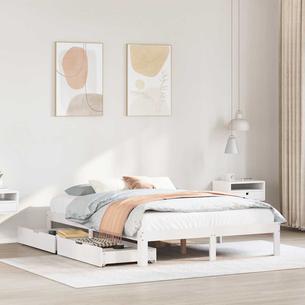 Giroletto con Cassetti Bianco 160x200 cm Legno Massello di Pino | homemem39