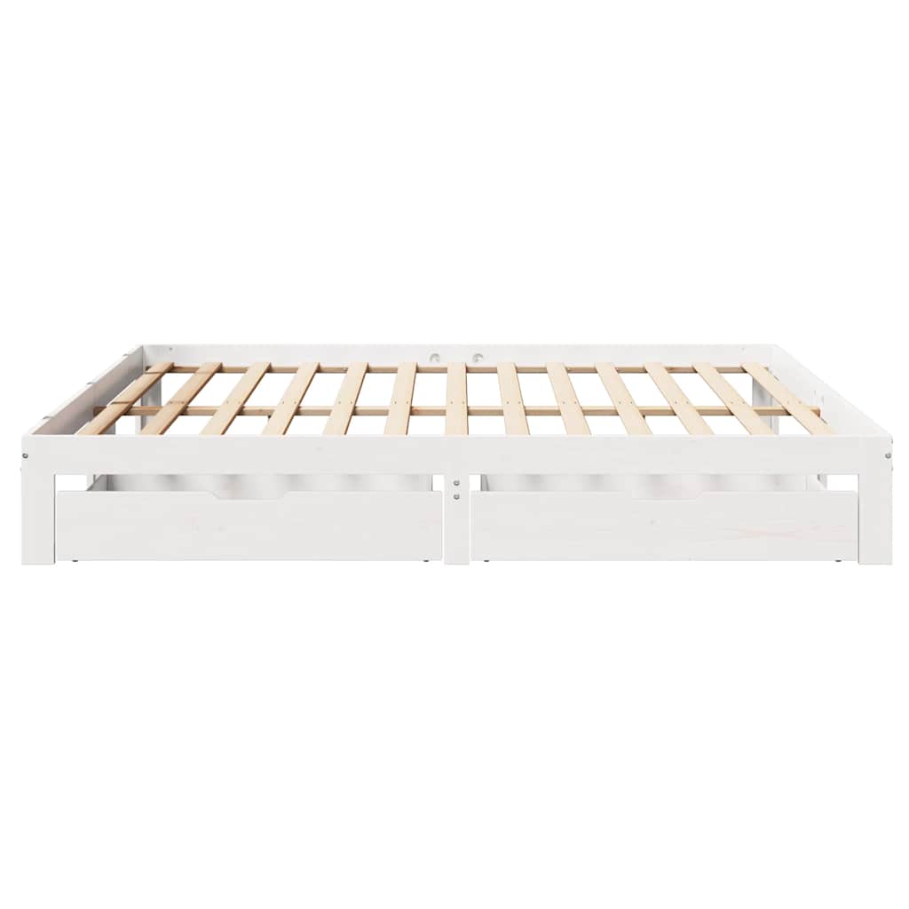 Giroletto con Cassetti Bianco 180x200 cm Legno Massello di Pino | homemem39