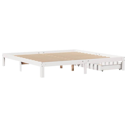 Giroletto con Cassetti Bianco 180x200 cm Legno Massello di Pino | homemem39