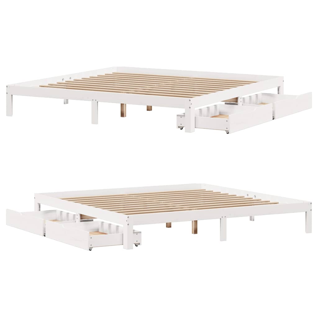 Giroletto con Cassetti Bianco 180x200 cm Legno Massello di Pino | homemem39