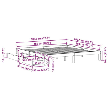 Giroletto con Cassetti Bianco 180x200 cm Legno Massello di Pino | homemem39