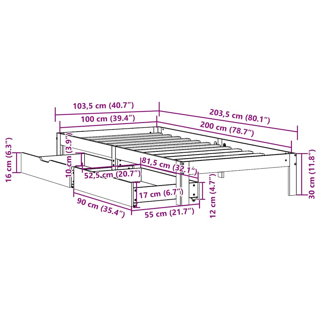 Giroletto Cassetti Marrone Cera 100x200 cm Legno Massello Pino | homemem39