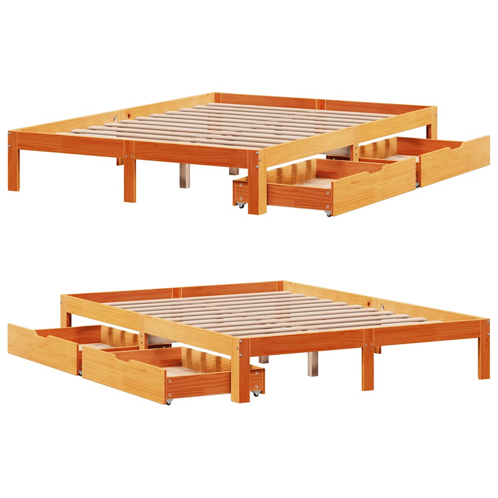 Giroletto Cassetti Marrone Cera 140x200 cm Legno Massello Pino | homemem39