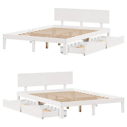 Giroletto con Cassetti Bianco 120x190 cm Legno Massello di Pino