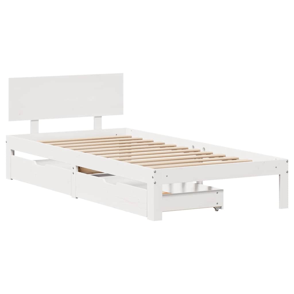 Giroletto con Cassetti Bianco 90x200 cm Legno Massello di Pino | homemem39