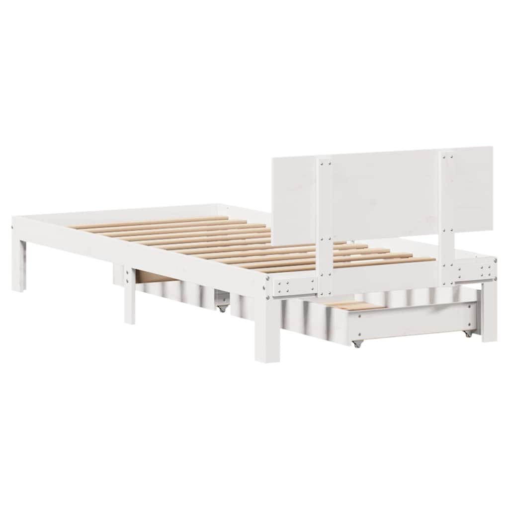 Giroletto con Cassetti Bianco 90x200 cm Legno Massello di Pino | homemem39