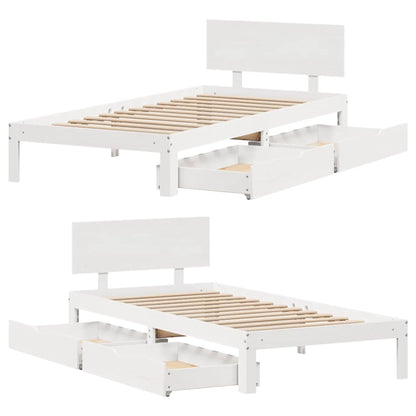 Giroletto con Cassetti Bianco 90x200 cm Legno Massello di Pino | homemem39