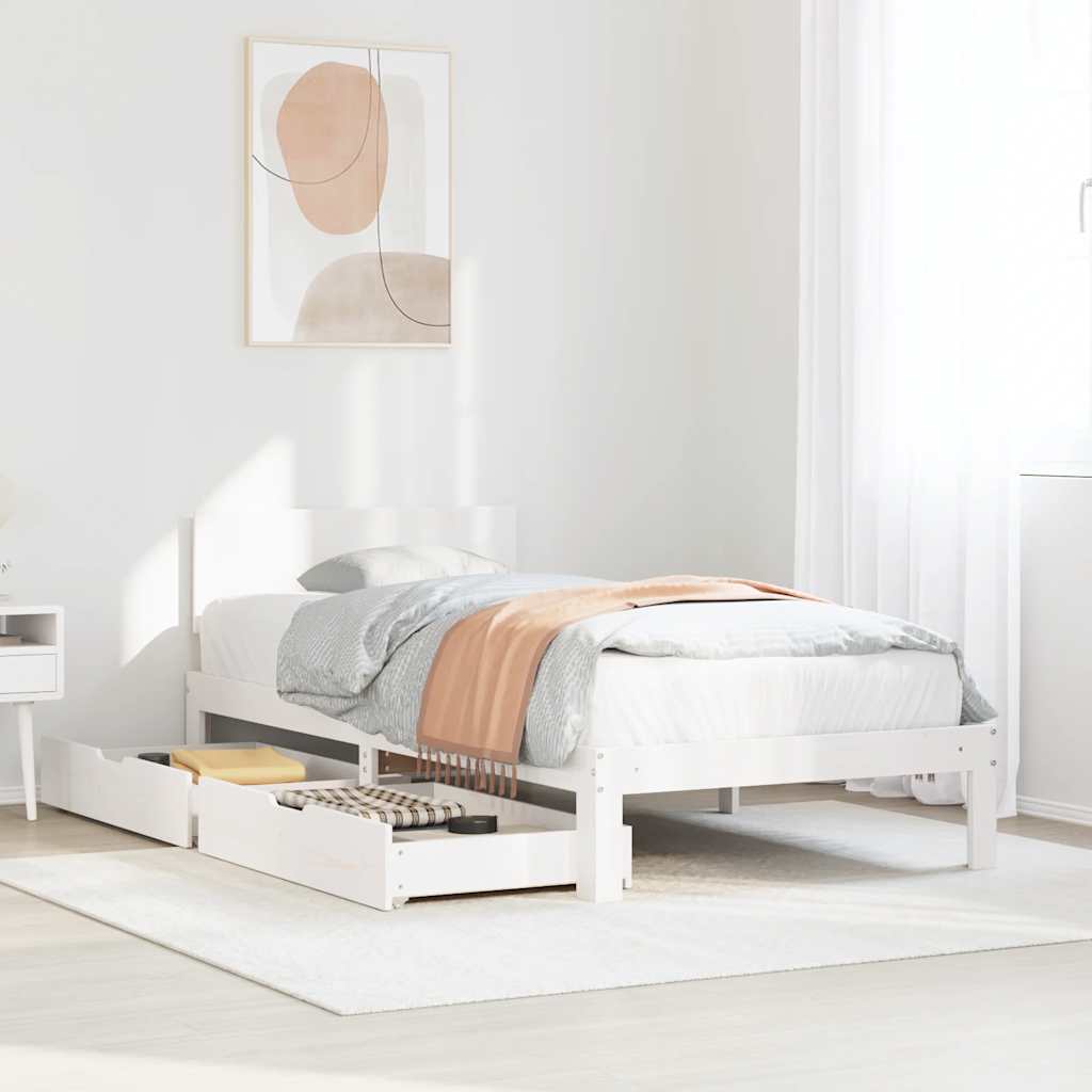 Giroletto con Cassetti Bianco 90x200 cm Legno Massello di Pino | homemem39