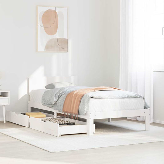 Giroletto con Cassetti Bianco 100x200 cm Legno Massello di Pino | homemem39