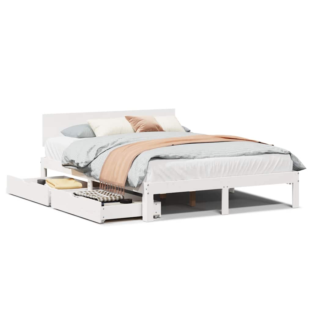 Giroletto con Cassetti Bianco 120x200 cm Legno Massello di Pino | homemem39