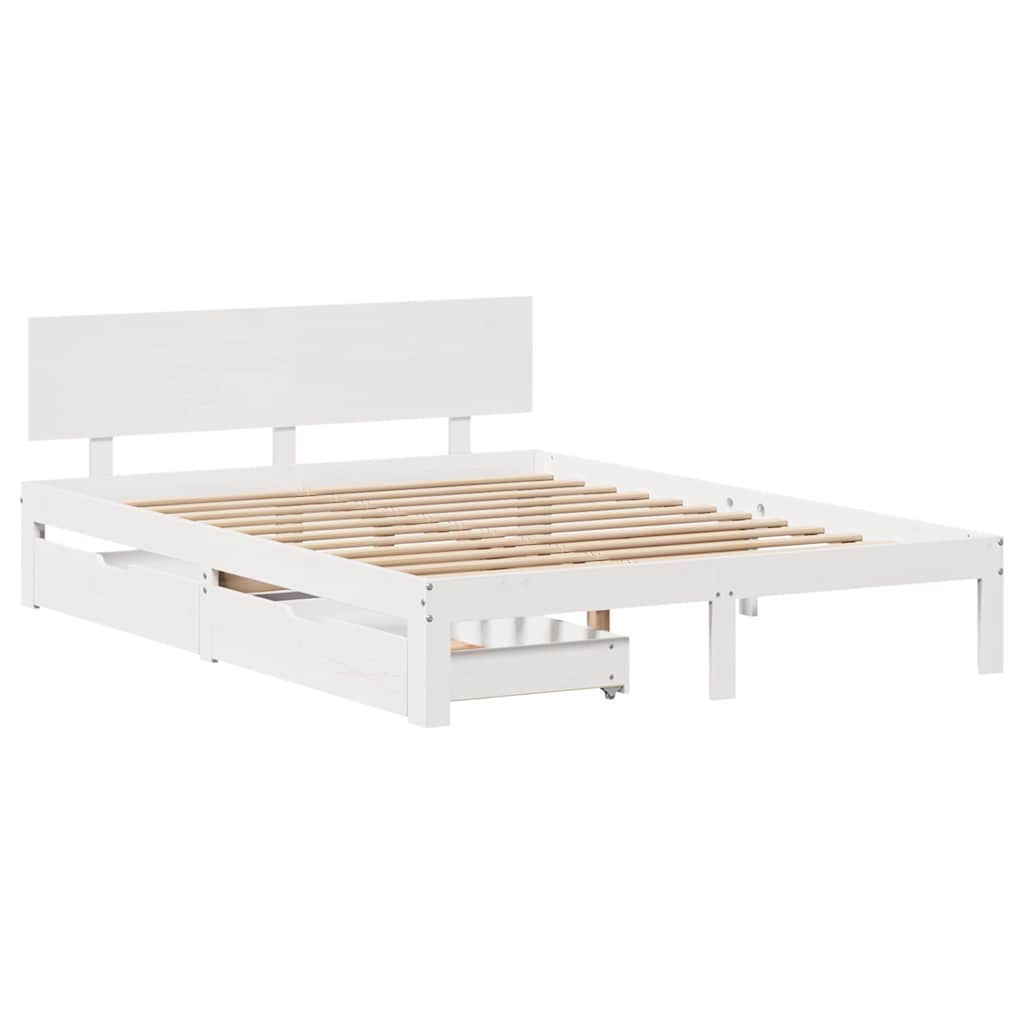 Giroletto con Cassetti Bianco 120x200 cm Legno Massello di Pino | homemem39
