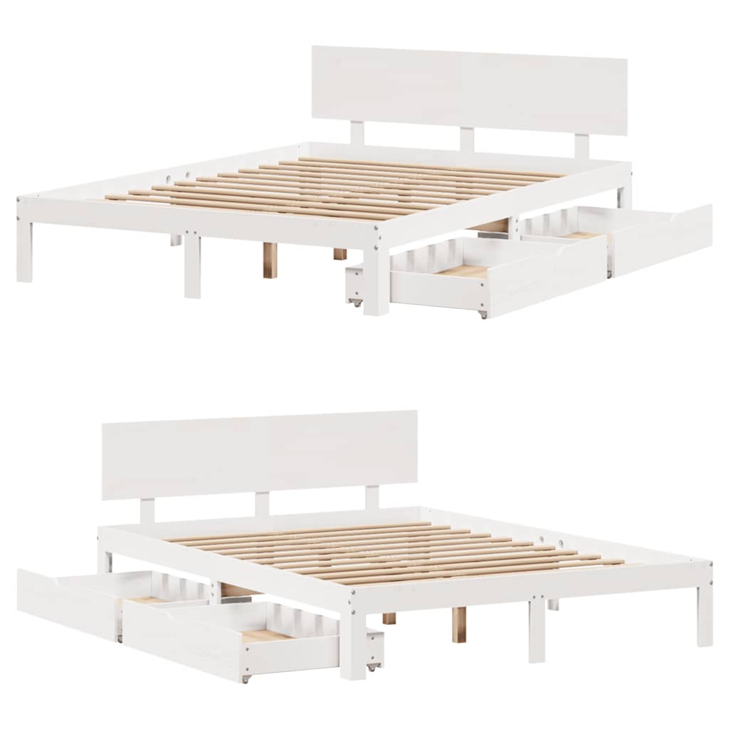 Giroletto con Cassetti Bianco 120x200 cm Legno Massello di Pino | homemem39