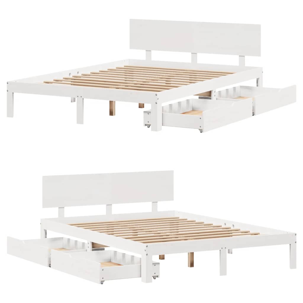 Giroletto con Cassetti Bianco 140x200 cm Legno Massello di Pino | homemem39