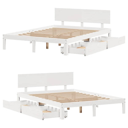 Giroletto con Cassetti Bianco 140x200 cm Legno Massello di Pino | homemem39