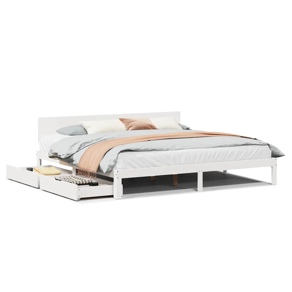Giroletto con Cassetti Bianco 200x200 cm Legno Massello di Pino | homemem39