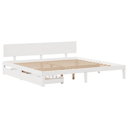 Giroletto con Cassetti Bianco 200x200 cm Legno Massello di Pino | homemem39