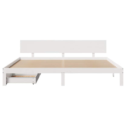 Giroletto con Cassetti Bianco 200x200 cm Legno Massello di Pino