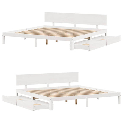 Giroletto con Cassetti Bianco 200x200 cm Legno Massello di Pino | homemem39