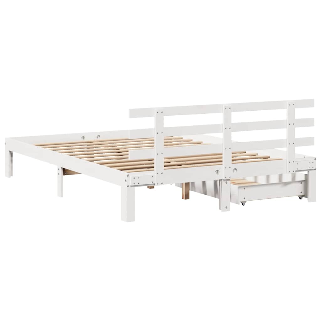 Giroletto con Cassetti Bianco 135x190 cm Legno Massello di Pino