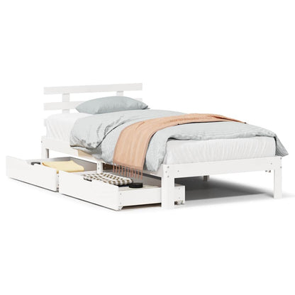 Giroletto con Cassetti Bianco 90x200 cm Legno Massello di Pino | homemem39