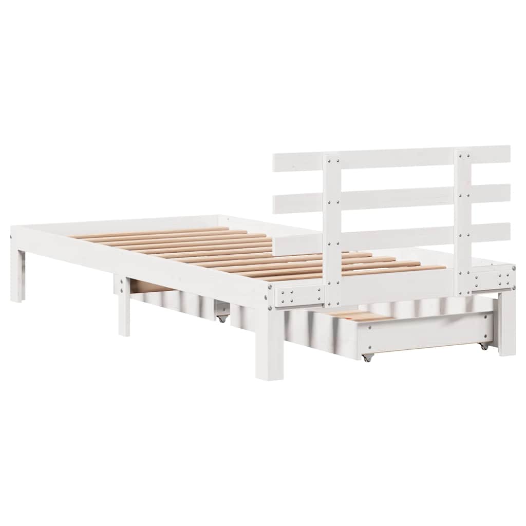 Giroletto con Cassetti Bianco 90x200 cm Legno Massello di Pino | homemem39